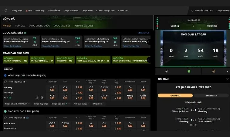 Giao diện đặt cược kèo bóng đá 188Bet
