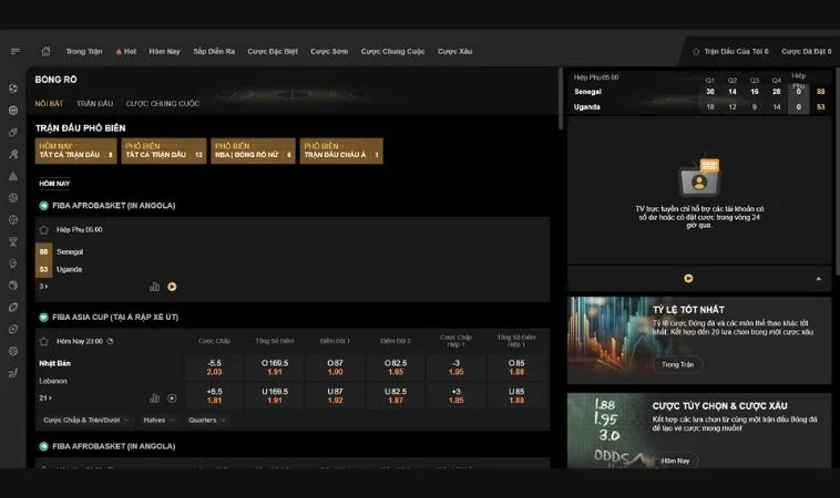 Bảng kèo cá cược bóng rổ 188Bet