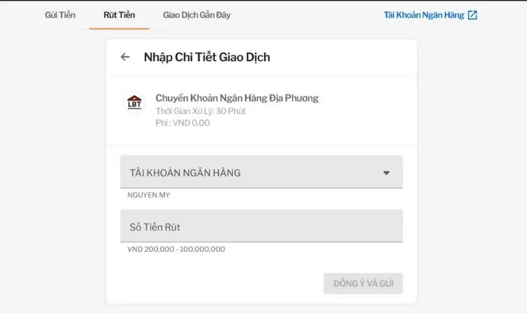 Giao diện rút tiền 188Bet