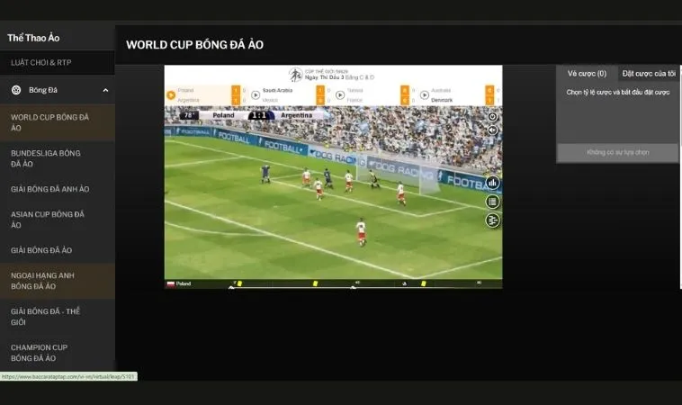 Giao diện đặt cược kèo thể thao ảo 188Bet